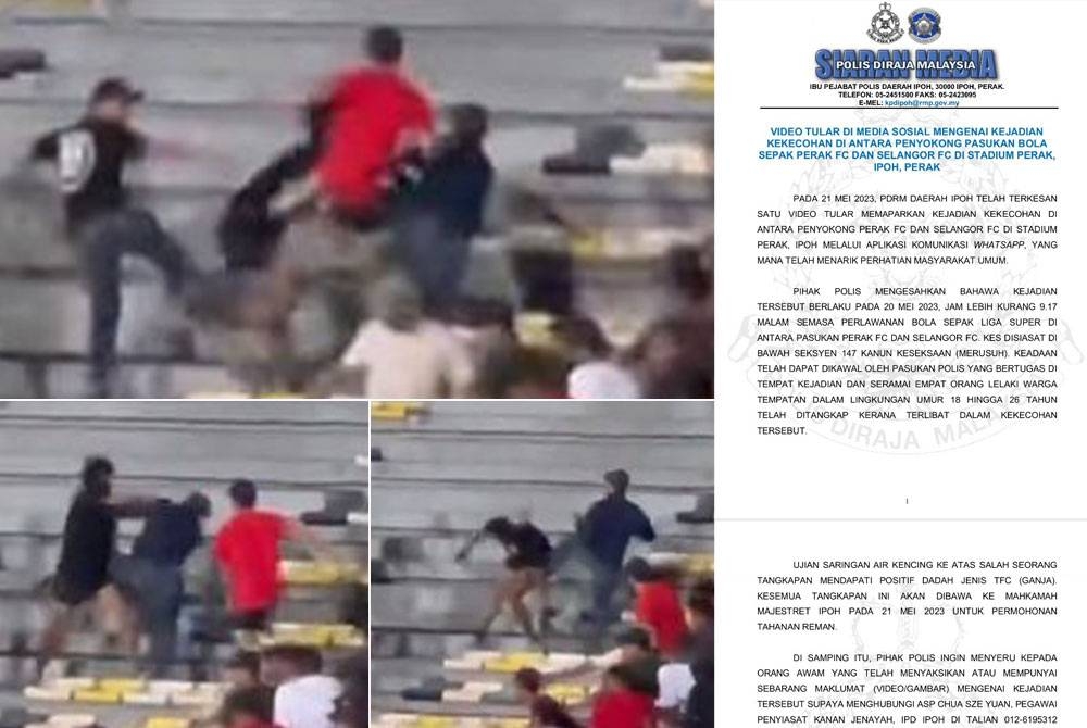 Video insiden pertembungan di antara dua penyokong ketika Perak FC dan Selangor FC di Stadium Perak di sini pada malam Sabtu turut tular.