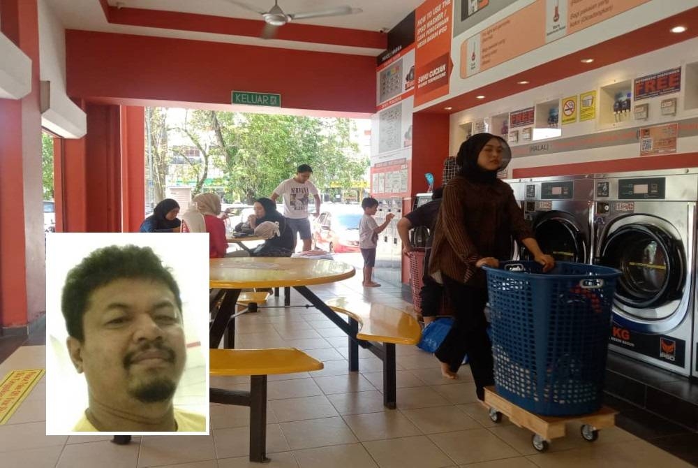 Premis perniagaan seperti dobi layan diri dan kedai makan sekitar Shah Alam masih dapat beroperasi seperti biasa kerana mempunyai tangki simpanan air di premis masing-masing. Gambar kecil: Khairul Akhbar