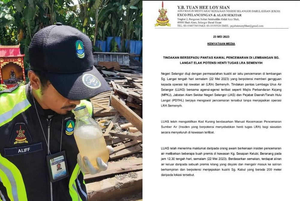 Tindakan pantas LUAS mengawal pencemaran di lembangan Sungai Langat pada Isnin berjaya mengelakkan henti tugas LRA Semenyih. Kenyataan Hee Loy Sian pada Selasa.