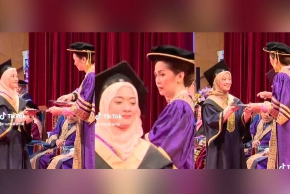 Reaksi Permaisuri Selangor, Tengku Permaisuri Norashikin selepas melihat wajah graduan yang seiras menerusi akaun TikTok.