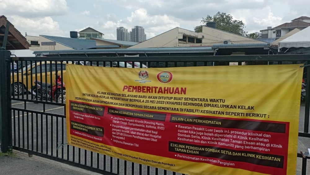 Klinik Kesihatan Selayang Baru ditutup bermula Khamis sehingga ke tarikh yang akan dimaklumkan kelak.