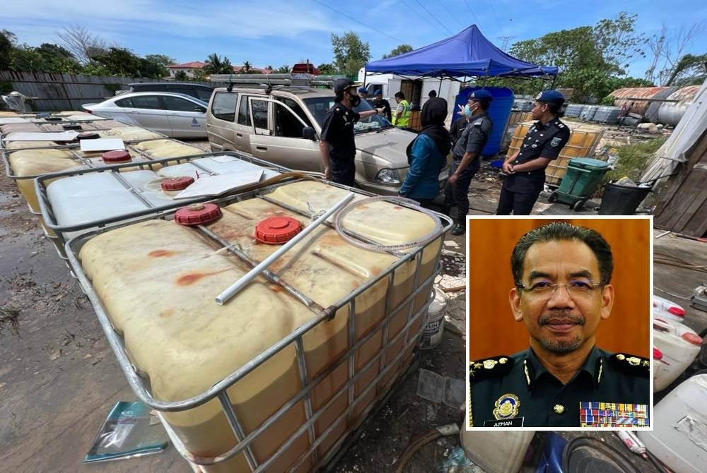 Serbuan dilakukan KPDN bersama PDRM ke atas sebuah stor haram yang menyimpan minyak diesel bersubsidi sebelum dijual kepada pihak tidak bertanggungjawab. Gambar kecil: Azman