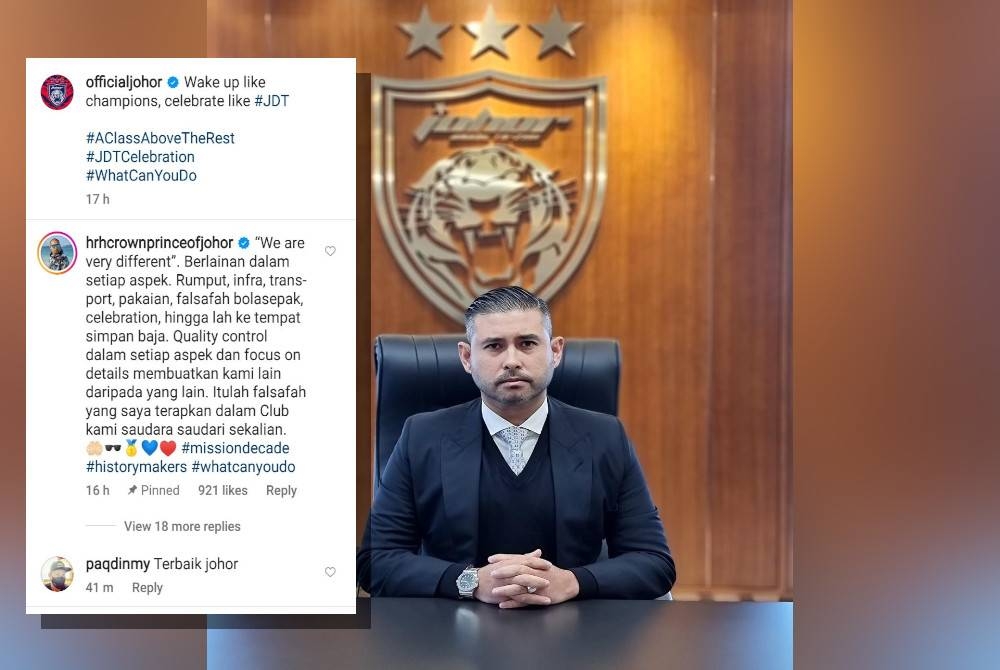 Tangkap layar komen Tunku Ismail di laman Instagram kelab, officialjohor.. Tunku Ismail