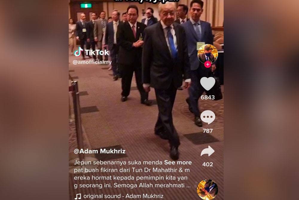 Hantaran video oleh @Adam Mukhriz semasa Dr Mahathir hadir Persidangan Nikkei ke-28 di Tokyo, Jepun.