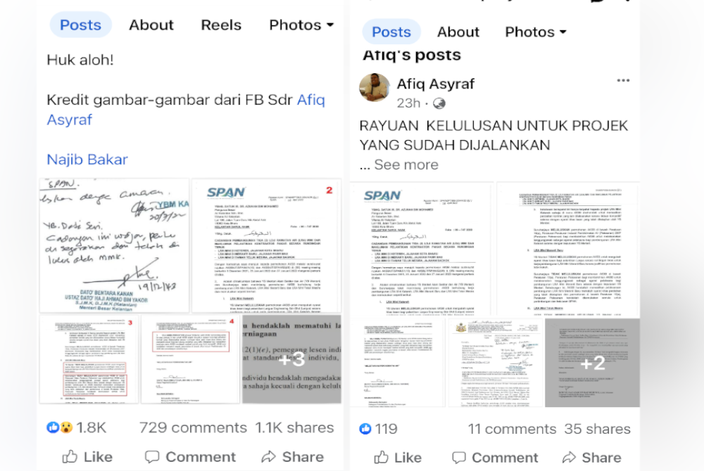 Tangkap layar yang dimuat naik di Facebook Mohd Afiq Asyraf.