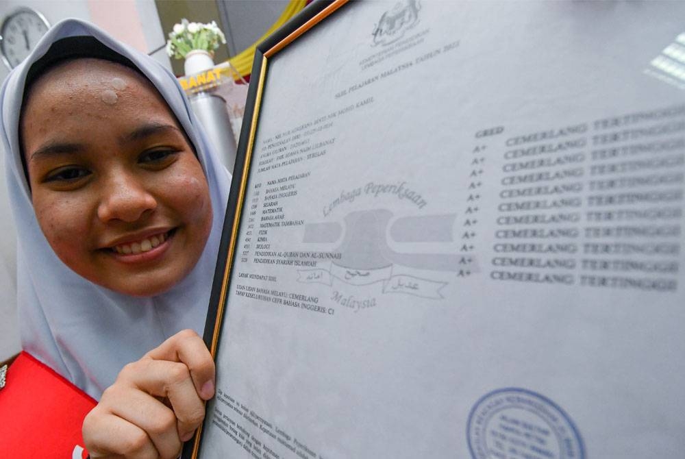 Nik Nur Adreeana berjaya memperoleh keputusan cemerlang 11 A dalam Sijil Pelajaran Malaysia (SPM) 2022. - Foto Bernama