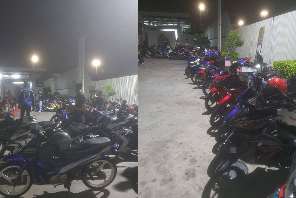 Polis menjalankan pemeriksaan ke atas motosikal dan penunggang dalam operasi di hentian rehat dan rawat Seremban, Lebuhraya Utara Selatan pada Sabtu.