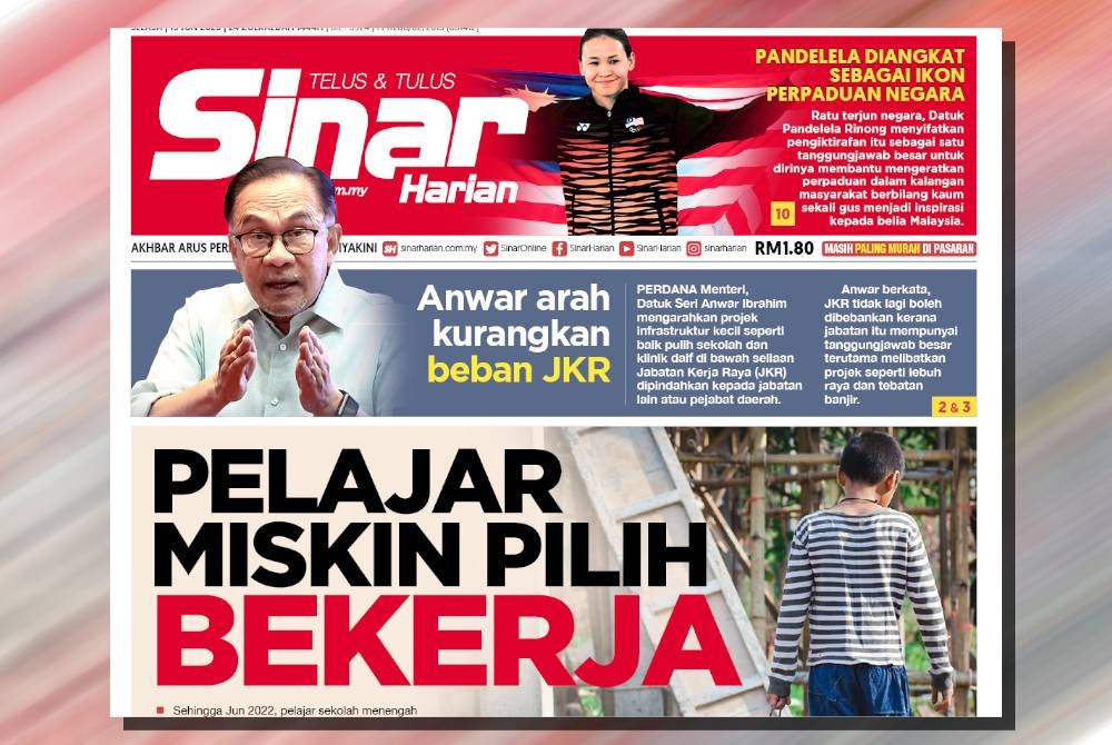 Laporan muka depan Sinar Harian.