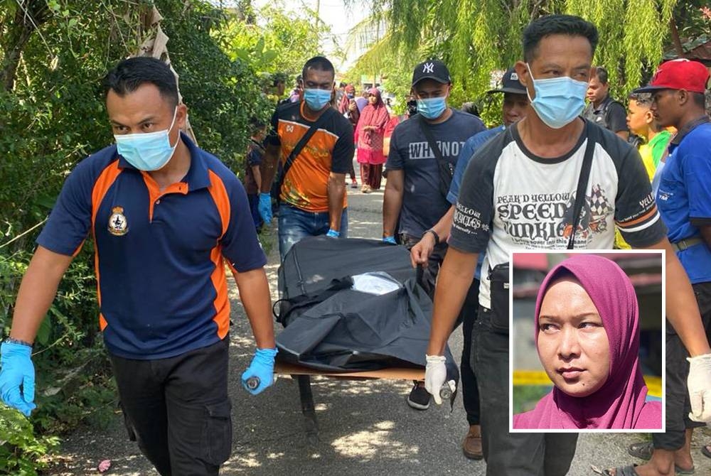 Anggota polis mengusung mayat seorang wanita yang ditemui tidak bernyawa dalam rumahnya di Pekan Ayer Hitam, di sini, pada Rabu. (Gambar kecil: Ruhaina)