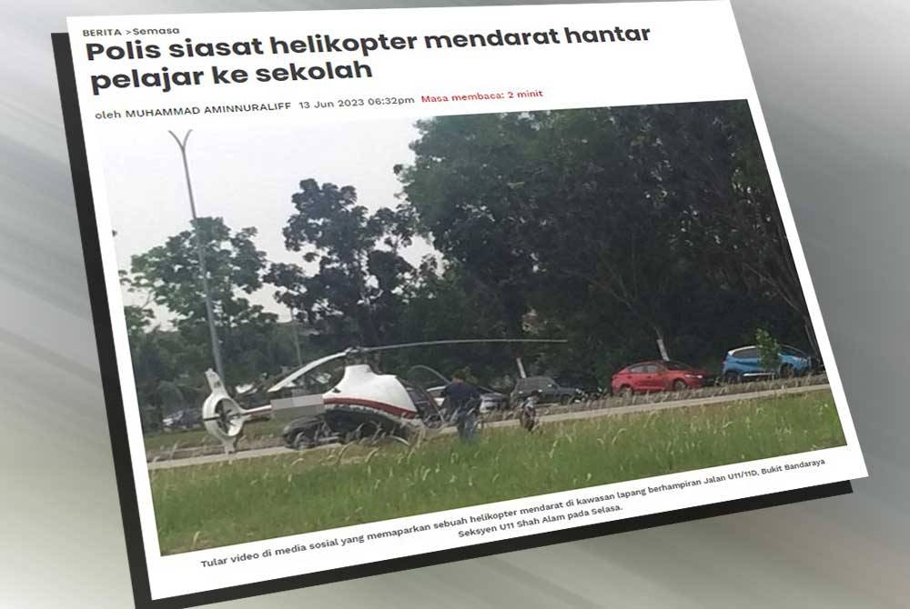 Terdahulu tular rakaman video sebuah helikopter mendarat dipercayai menghantar seorang pelajar sebuah sekolah swasta di Setia Eco Park, Setia Alam, Selangor.