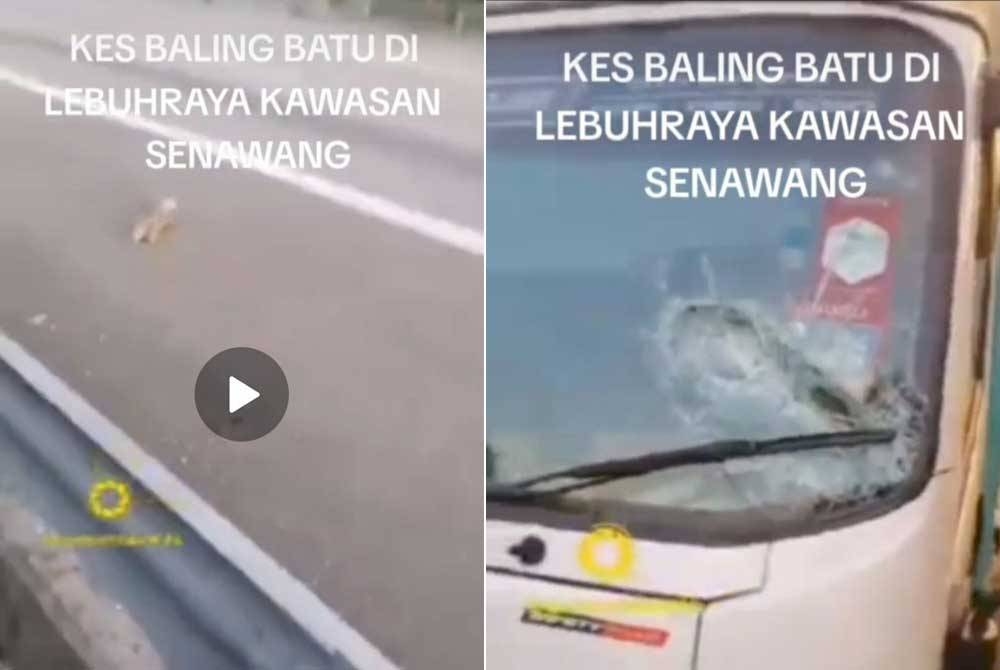 Batu yang didakwa dibaling ke arah kenderaan yang melalui Lebuhraya Senawang- Seremban di kilometer 253.3 di sini, Isnin lepas.