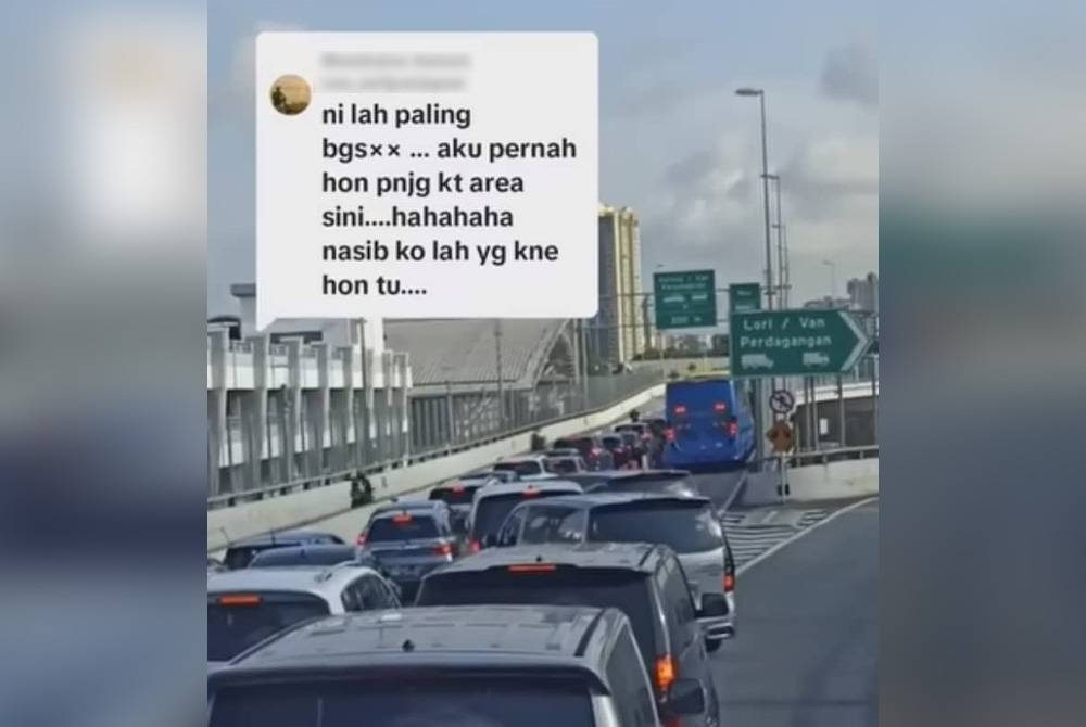 Tangkap layar rakaman video tular menunjukkan enam buah MPV yang memotong barisan menggunakan laluan khas lori dan bas di Tambak Johor, BSI, Johor Bahru.