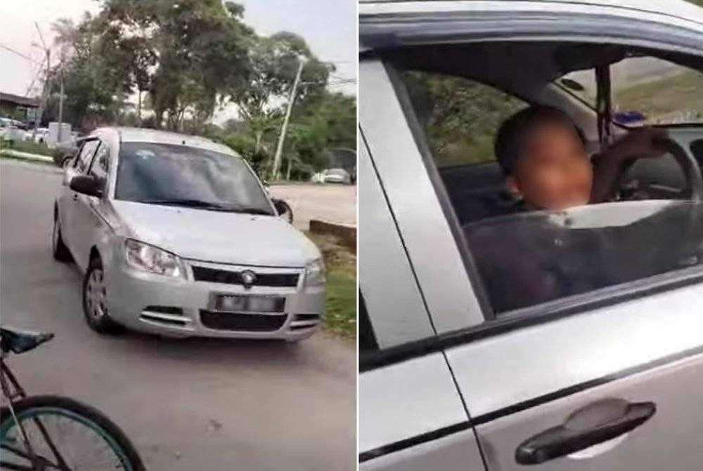 Seorang kanak-kanak berusia 11 tahun dirakam memandu sebuah kereta Proton Saga di Jalan Kampung Pendamar, Klang, Selangor.