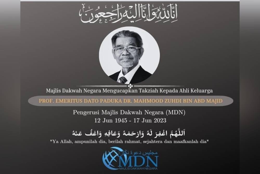 Mahmood Zuhdi menghembuskan nafas terakhir pada Sabtu.