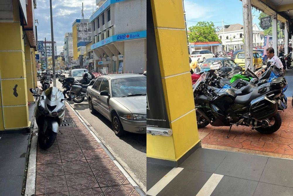 Antara motosikal berkuasa tinggi yang diparkir di kaki lima kedai