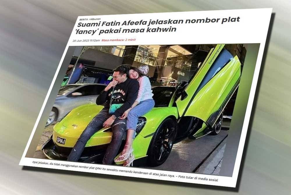 Pada Selasa, Sinar Harian melaporkan suami kepada pelakon Fatin Afeefa, iaitu Aliff Awang tampil bersuara untuk menjelaskan kekecohan yang timbul berhubung nombor plat yang digunakan di kereta mewah McLaren yang dikatakan bukan nombor sebenar.