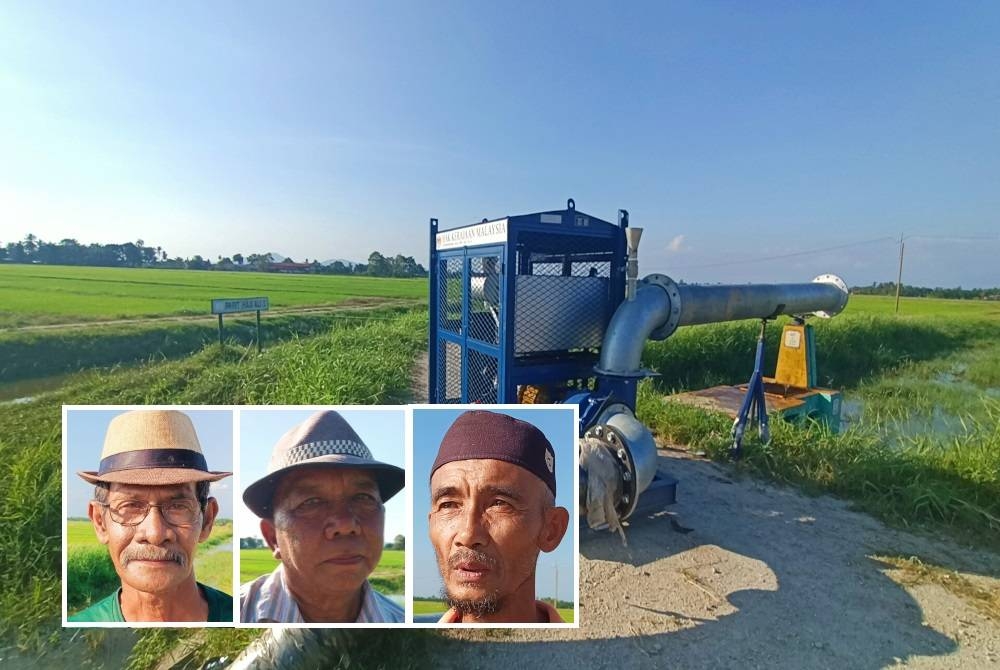 Pam bergerak menjadi penyelamat kepada petani di daerah Kerian daripada mengalami kekeringan bendang musim ini berikutan penyusutan paras air Empangan Bukit Merah. Gambar kecil dari kiri; Muhammad, Mohd Zaini dan Mohd Fauzi.