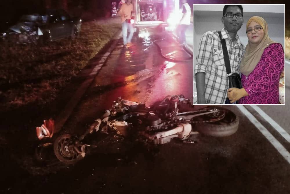 Keadaan motosikal yang ditunggang Mohd Azizi selepas terlibat dalam kemalangan maut di Kilometer (KM) 29 Jalan Lok Heng-Mawai pada malam Rabu.- Foto polis Kota Tinggi