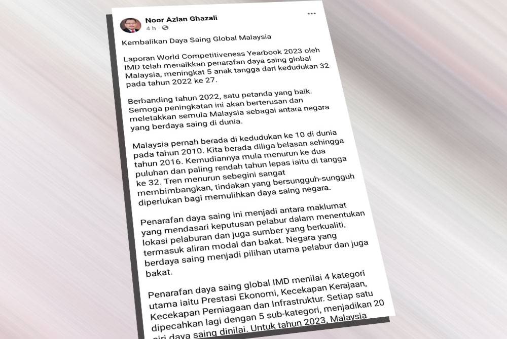 Kenyataan Noor Azlan di laman Facebook pada Khamis.