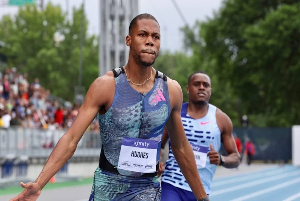 Hughes mengungguli Grand Prix New York dalam acara 100m menerusi catatan 9.83s awal pagi Ahad. - Foto Agensi