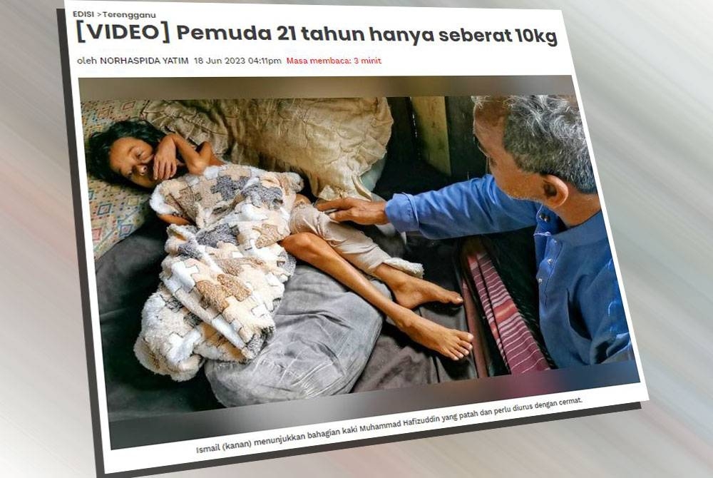 Sinar Harian sebelum ini melaporkan mengenai keadaan seorang lelaki berusia 21 tahun tetapi mempunyai berat badan seperti kanak-kanak akibat penyakit saraf dihadapi yang dikatakan bermula selepas terjatuh tangga di sekolah ketika berusia 12 tahun.