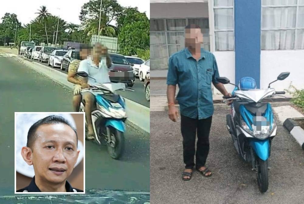 Tangkap layar rakaman video memaparkan motosikal yang ditunggang secara melawan arus di persimpangan lampu isyarat sekitar Sungai Manggis, Kuala Langat pada Sabtu. - Foto: Facebook BSPT Kuala Langat. Gambar kecil: Ahmad Ridhwan