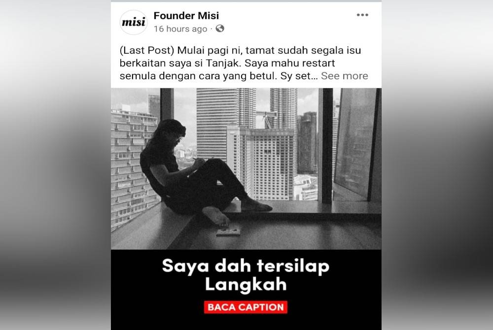 Status yang dimuat naik Nur Ahmad Faiz di akaun Facebook Misi Rakyat.