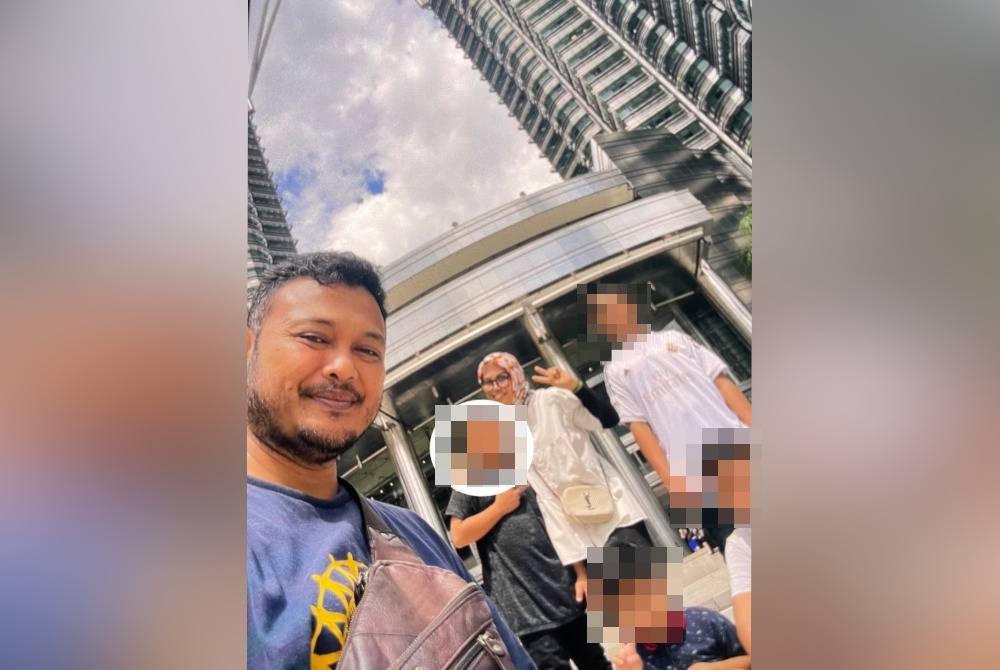 Gambar kenangan mangsa berbaju kelabu bersama keluarganya ketika bercuti di Kuala Lumpur baru-baru ini.