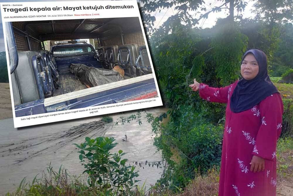 Norhaini menunjukkan lokasi penemuan mayat mangsa ketujuh