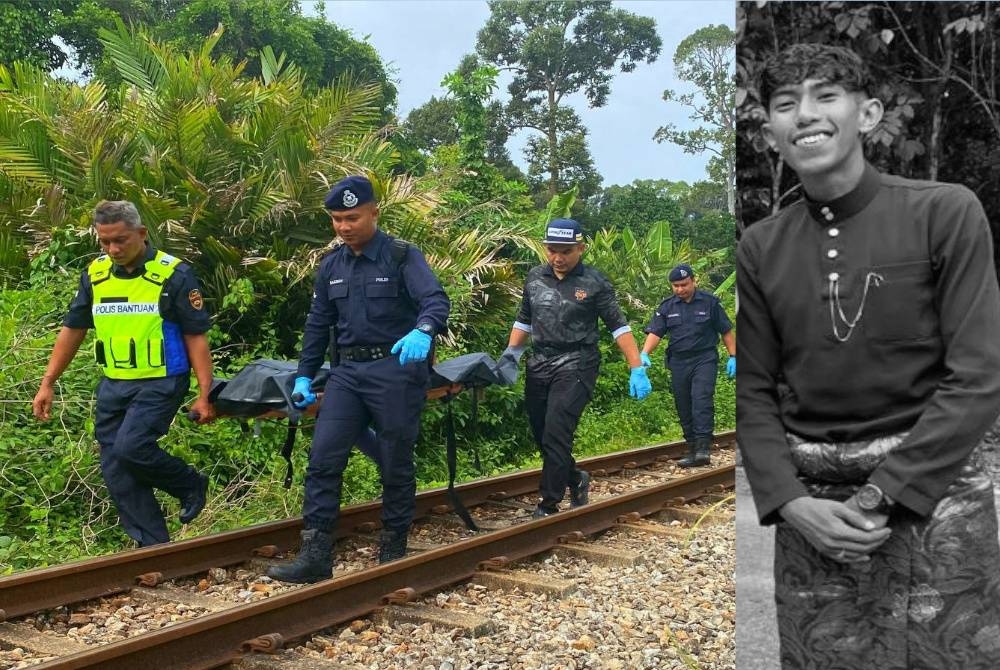 Anggota polis mengusung jenazah Muhamad Aqil Irfan yang dipercayai maut selepas dirempuh kereta api dalam kejadian di Kampung Tanjong, Pasir Mas pada Khamis.