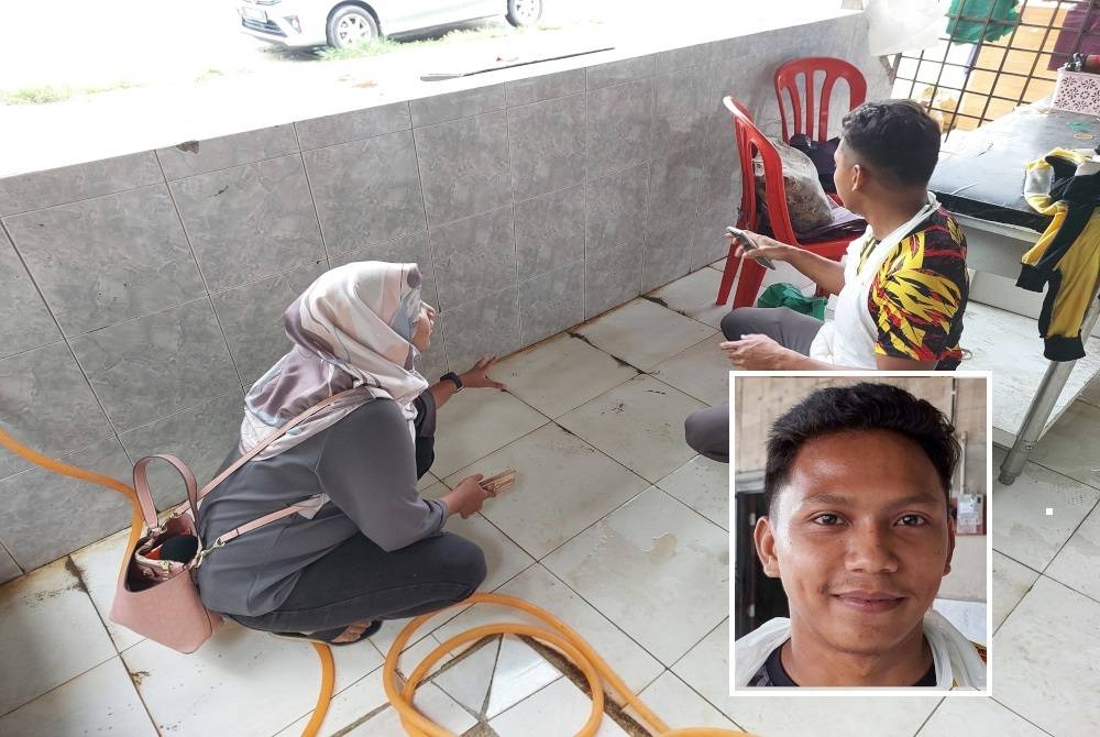 Mohd Yusrizal menunjukkan lokasi bayi yang dijumpai di kedainya. Gambar kecil: Mohd Yusrizal