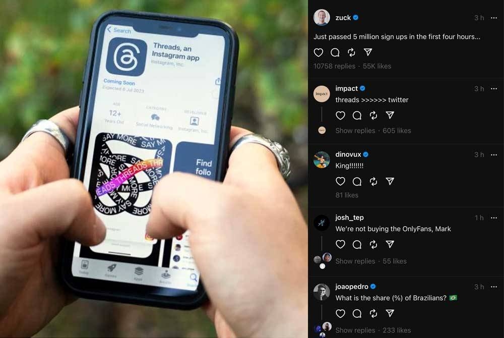 Mark mengumumkan Threads capai lima juta pendaftaran dalam empat jam.