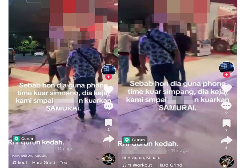 Video tular yang memaparkan seorang lelaki memegang sebilah parang dalam pertengkaran di stesen minyak di kawasan RnR Gurun pada 1 Julai lalu.