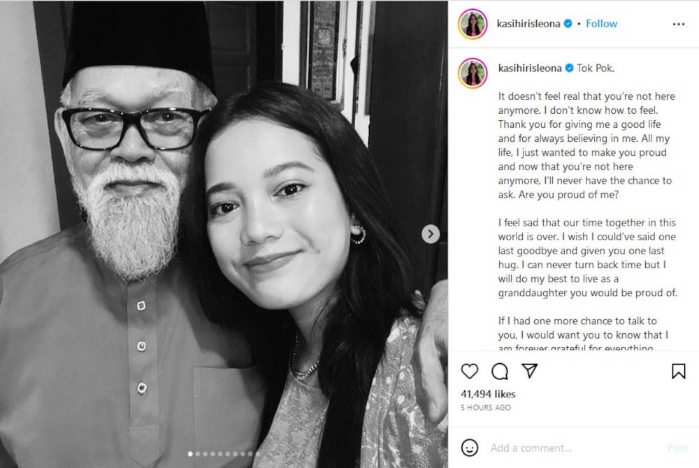 Leona berkongsi coretannya menerusi hantaran di Instagramnya pada Ahad. - Foto Instagram Kasih Iris Leona