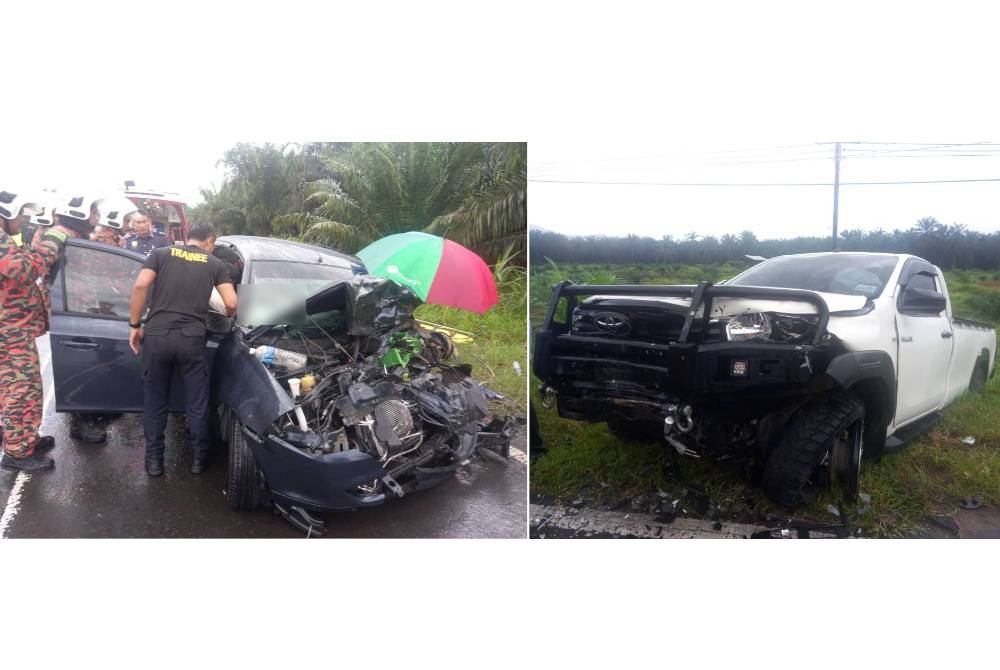 Keadaan kenderaan yang terlibat dalam kemalangan di Jalan Sabahan Lahad Datu -Tawau.