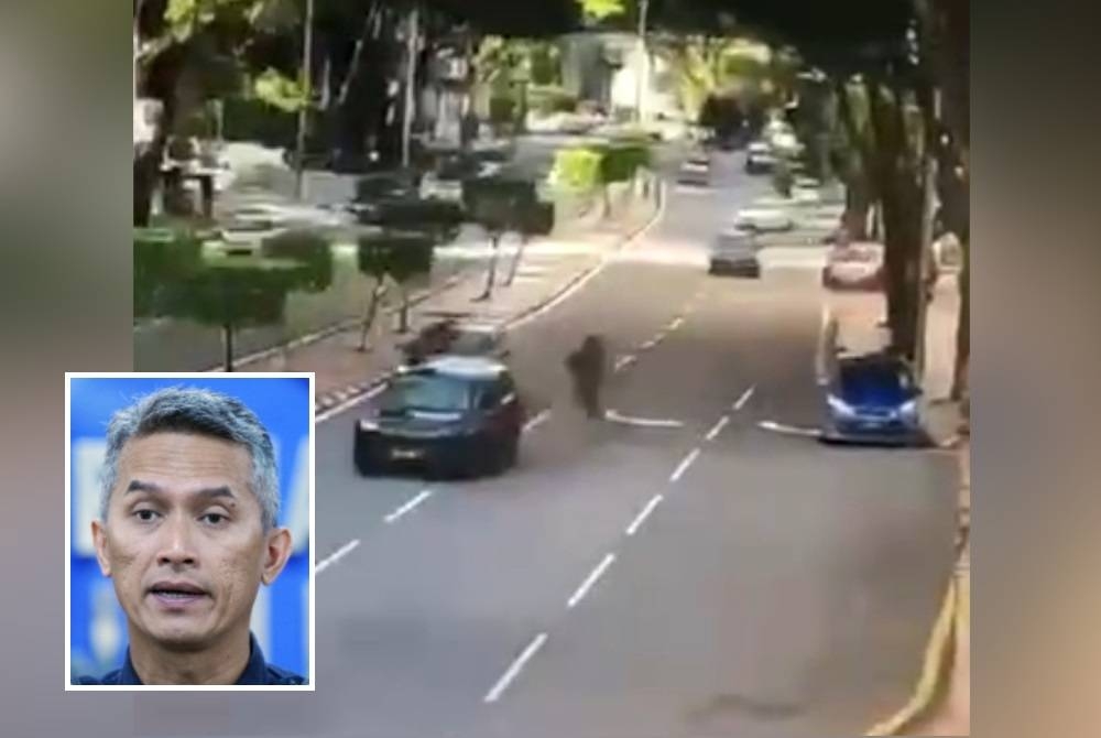 Video tular memaparkan suspek melarikan diri dari Ibu Pejabat Polis Daerah Dang Wangi pada Selasa. Gambar kecil: Mohd Shuhaily