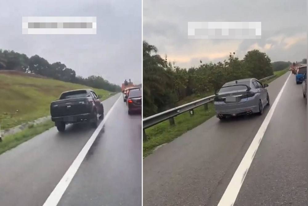 Antara kenderaan yang dirakam menggunakan lorong kecemasan dipercayai di Lebuhraya Utara-Selatan dari Kulai ke Sedenak.