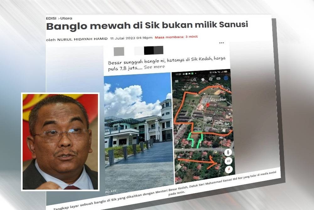 Kenyataan Muhammad Sanusi (gambar kecil) dipercayai mempunyai kaitan dengan penafian beliau pada Selasa berhubung dakwaan memiliki banglo mewah di daerah Sik.