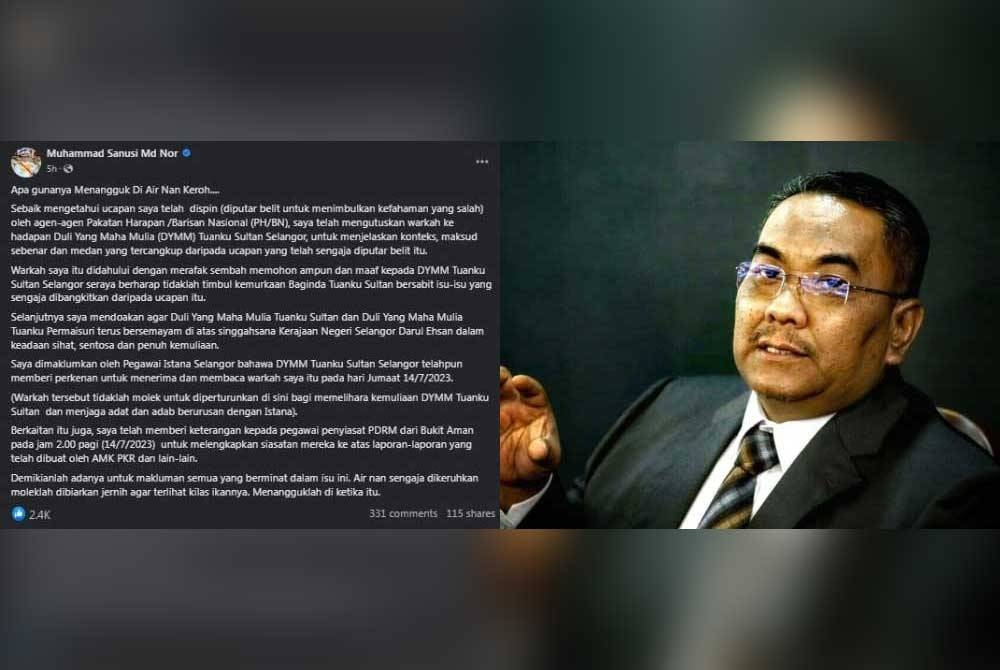 Penjelasan dimuat naik Muhammad Sanusi di Facebook miliknya pada Sabtu, Muhammad Sanusi