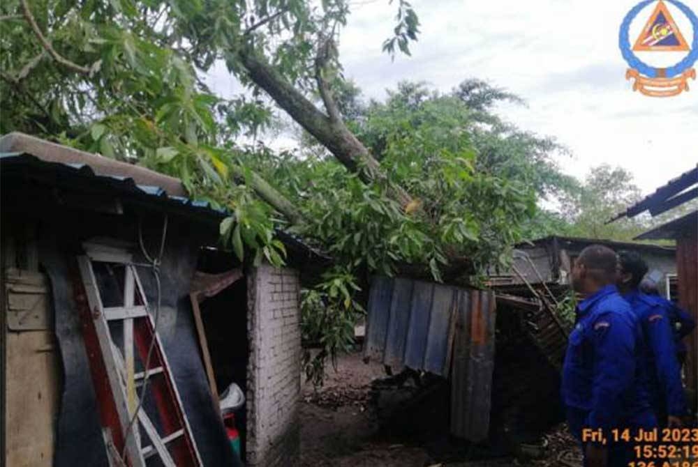 Keadaan rumah penduduk yang rosak akibat dihempap pokok pada Jumaat. - Foto APM Perak