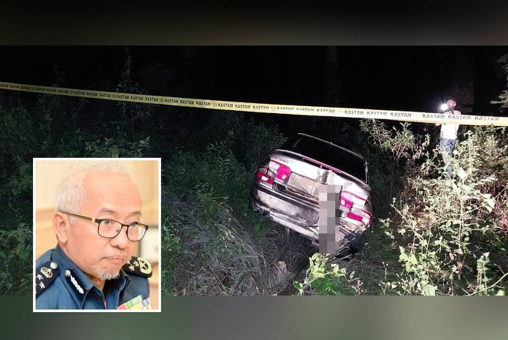 Kereta Proton Wira yang dinaiki suspek terbabas di ladang kelapa sawit selepas dikejar kastam pada 11 Julai lalu. Gambar kecil: Zazuli