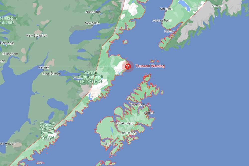 Gempa bumi berukuran 7.4 pada skala Richter menggegarkan 106 kilometer (km) selatan Sand Point, Alaska.