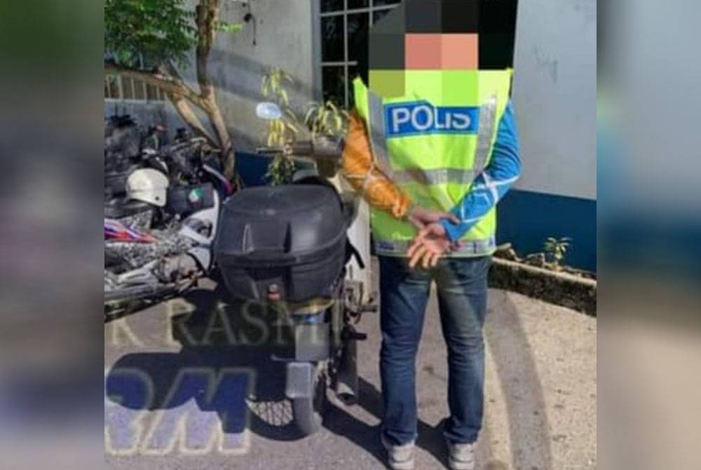 Suspek menyamar sebagai anggota polis ditahan dalam Op Samseng Jalanan di Keningau. - Foto IPD Keningau