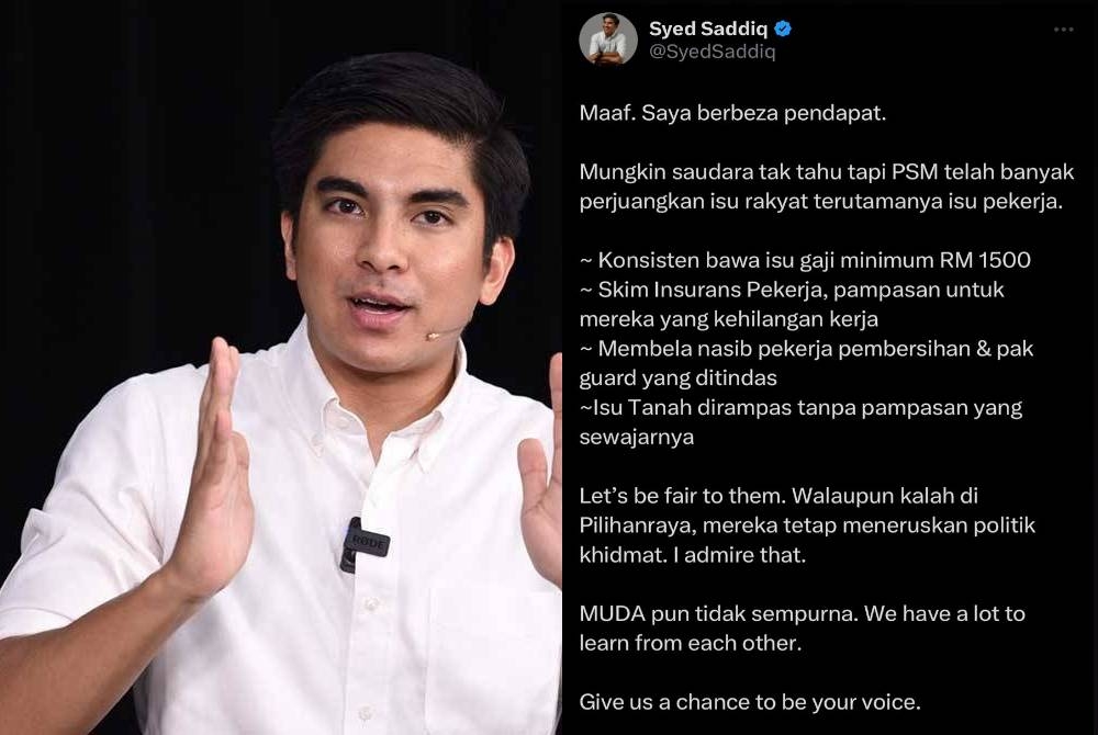 Tangkap layar ciapan Syed Saddiq di twitternya pada Isnin