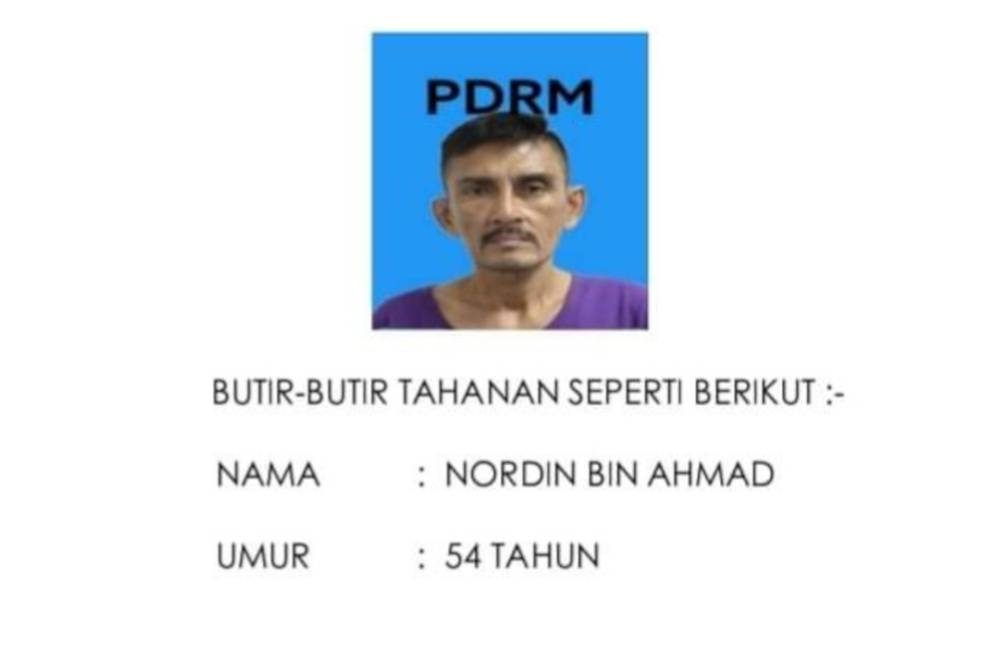 Nordin diburu polis selepas lolos dari wad kuarantin tibi, Hospital Sungai Bakap petang Isnin.