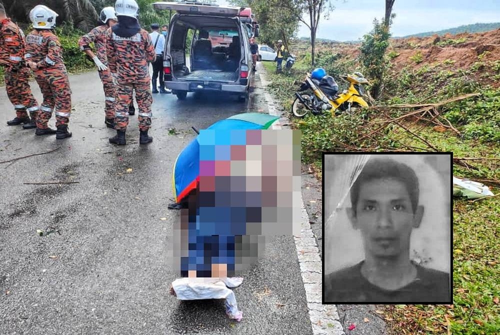 Mangsa maut selepas terbabit kemalangan di Jalan Bukit Antu, Rembia di sini, pada Selasa. Gambar kecil: Kamarul Zaini