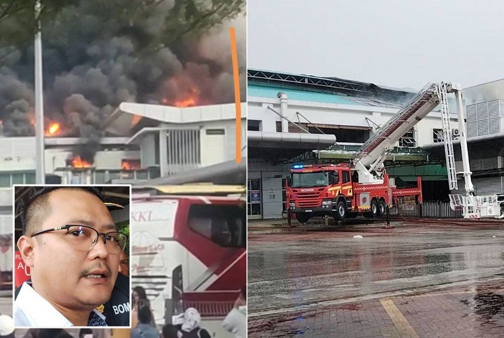 Kejadian kebakaran di Larkin Sentral pada Ahad .Gambar kecil: Mohd Hairi