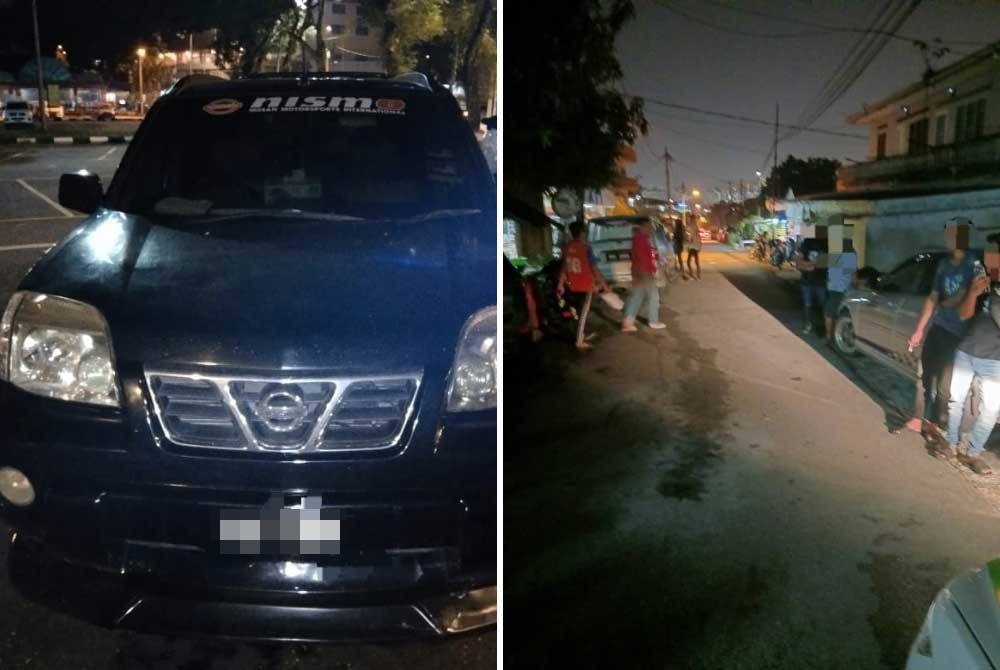 Kenderaan pacuan empat roda yang disyaki melanggar seorang kanak-kanak lelaki warga asing di Jalan SS 9A/8, Sungai Way pada Ahad. Gambar kanan: Keadaan di lokasi kejadian kemalangan d iJalan SS 9A/8, Sungai Way pada Ahad.