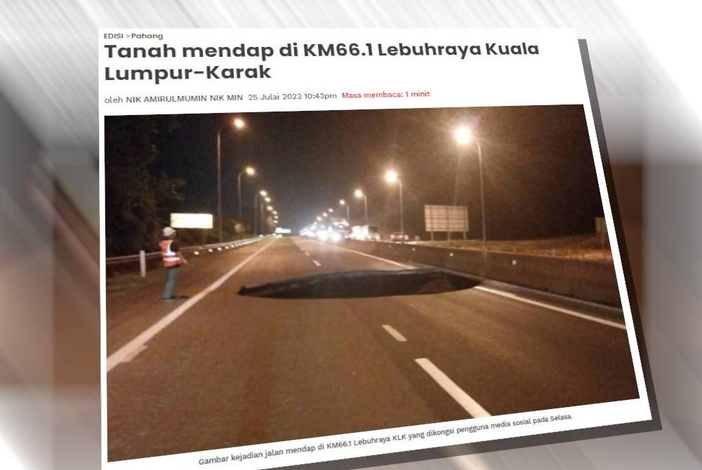 Sebelum ini, sebahagian laluan KLK itu ditutup di kedua-dua arah ekoran kejadian tanah mendap di KM66.1 pada malam Selasa, dipercayai akibat kerja pembinaan berkaitan laluan Rel Pantai Timur (ECRL).