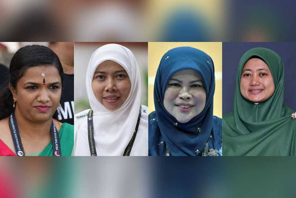 Dari kiri: H. Vikneswary (Muda), Sharifah Haslizah Syed Ariffin (Pas), Rina Harun (Bersatu) dan Zuraida Md Noor (Pas) antara calon wanita yang bertanding dalam PRN kali ini. - Foto Bernama